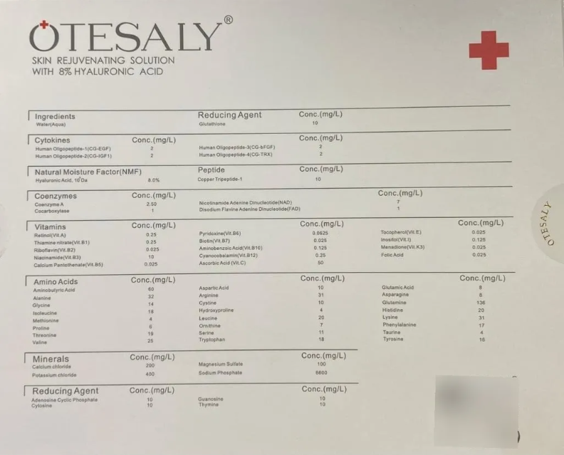 Compuesto OTESALY facial para dermapen con Acido Hialuronico al 8% 5ml