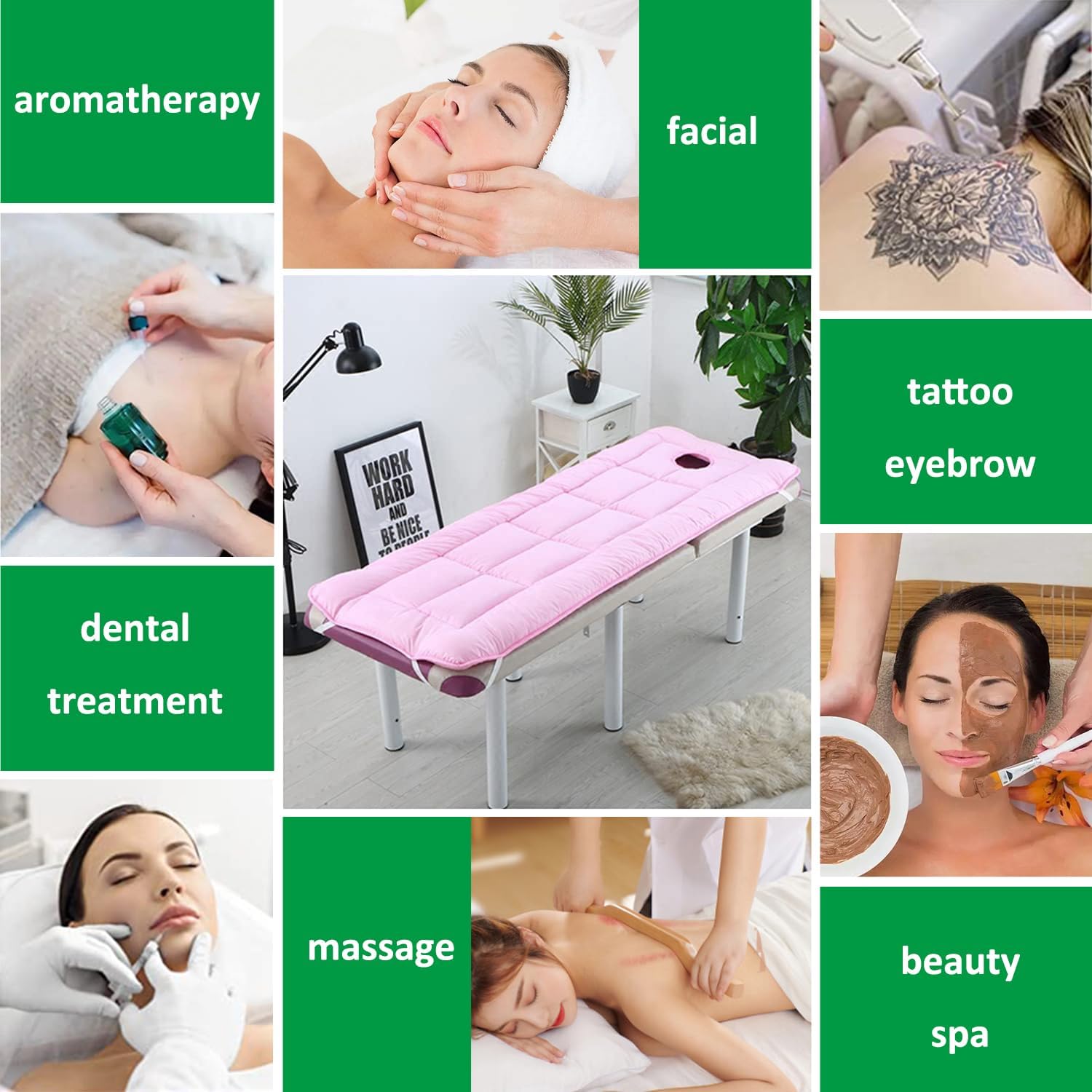 Cubre camilla acolchado para spa con orificio facial