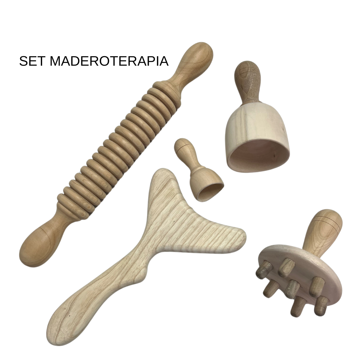 Kit de Maderoterapia Profesional – 5 Piezas de Madera Natural