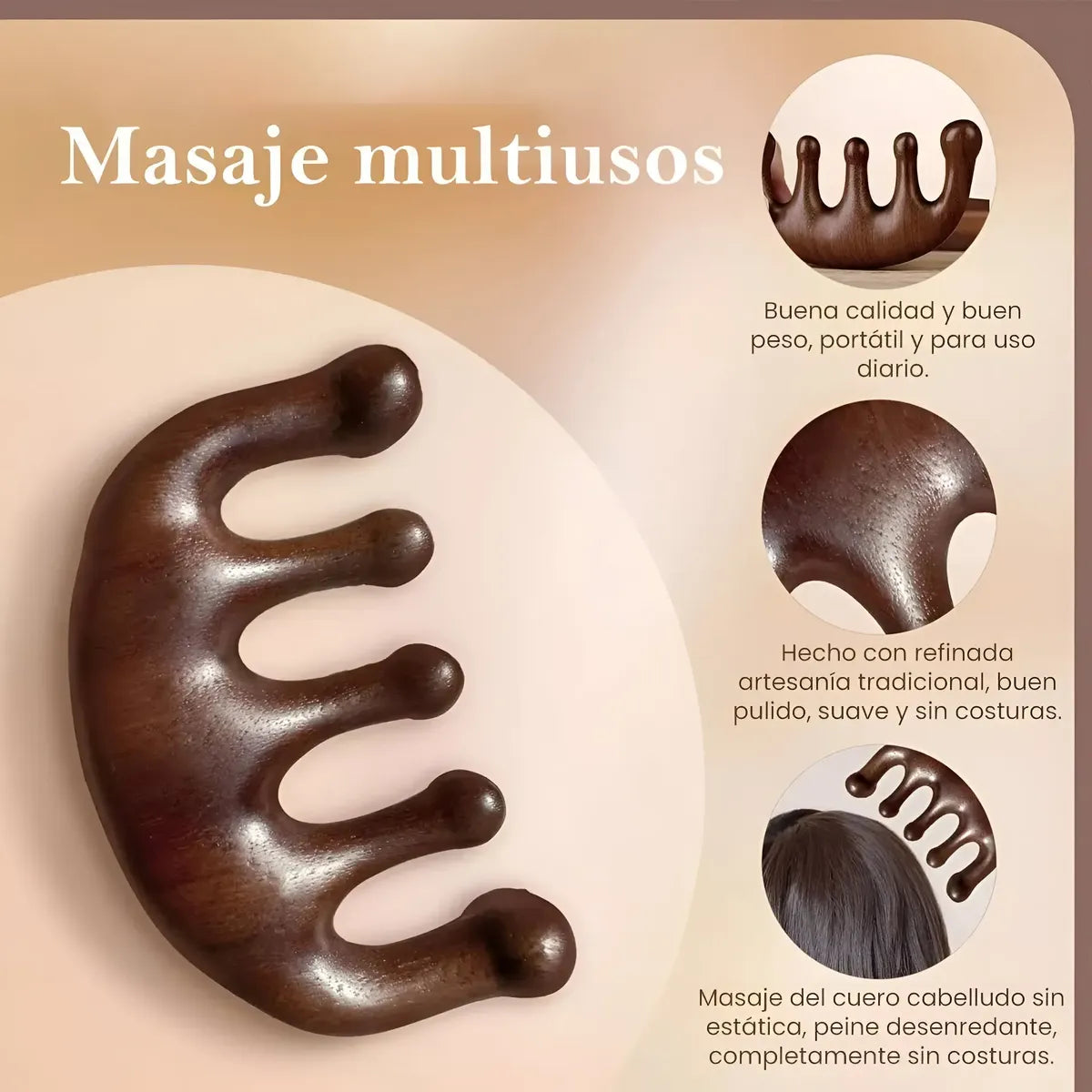 Masajeador facial corporal de madera natural