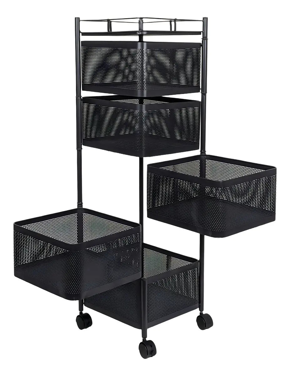 Carro Organizador Metalico 5 Estantes Cuadrados Con Ruedas