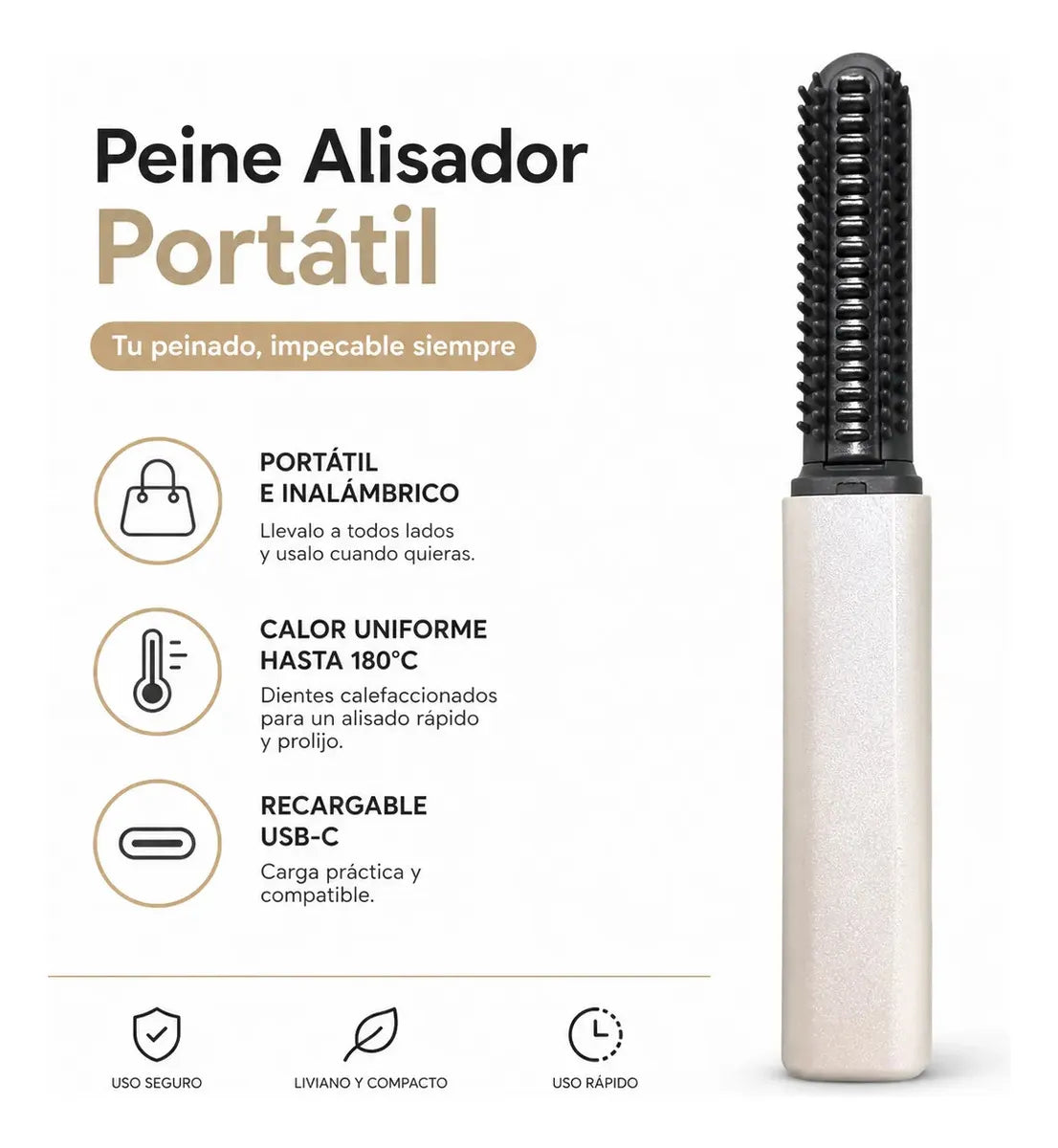 Peine Planchita Alisador Portátil Inalámbrico Anti Frizz Recargable