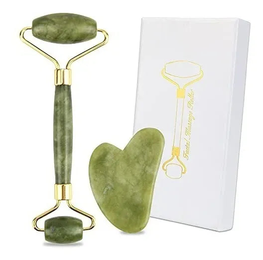 Rodillo de Jade + Gua Sha – Set Relajante y Masajeador Facial