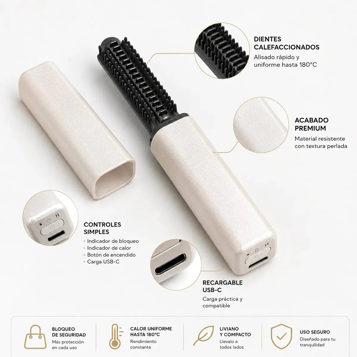 Peine Planchita Alisador Portátil Inalámbrico Anti Frizz Recargable