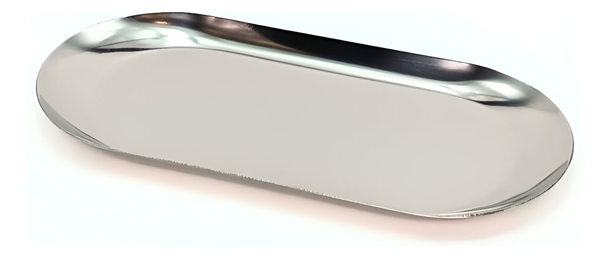 Bandeja De Acero Oval grande Plateada 22.6cm X 9.5cm
