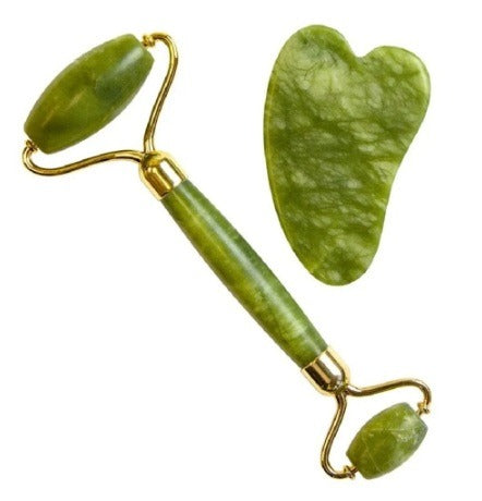 Rodillo de Jade + Gua Sha – Set Relajante y Masajeador Facial