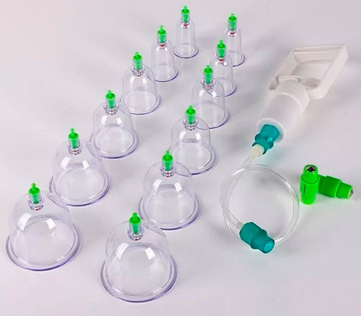 Ventosas Chinas con Pistola de Vacío – Set Profesional x12 Copas + Acupresor