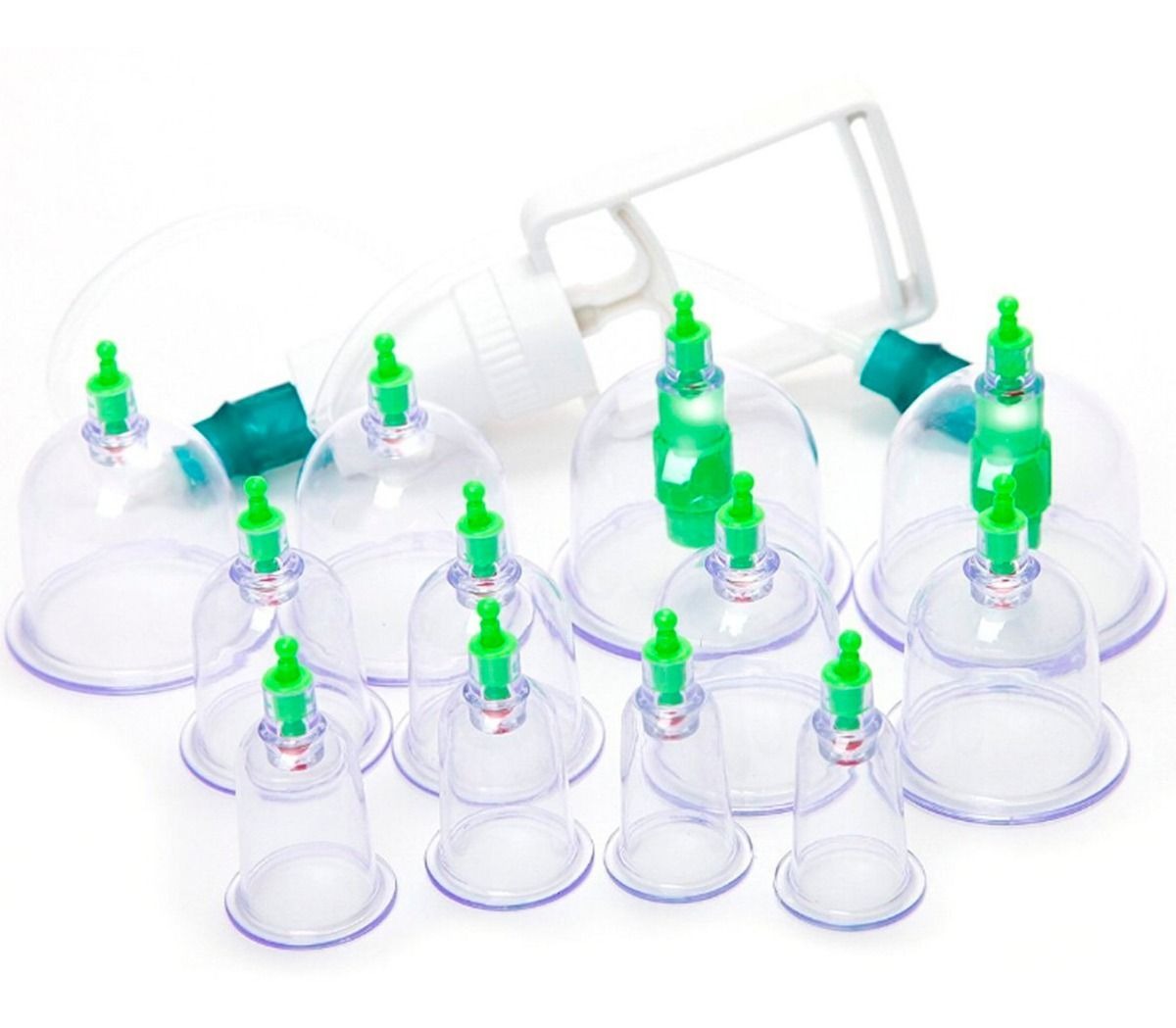 Ventosas Chinas con Pistola de Vacío – Set Profesional x12 Copas + Acupresor
