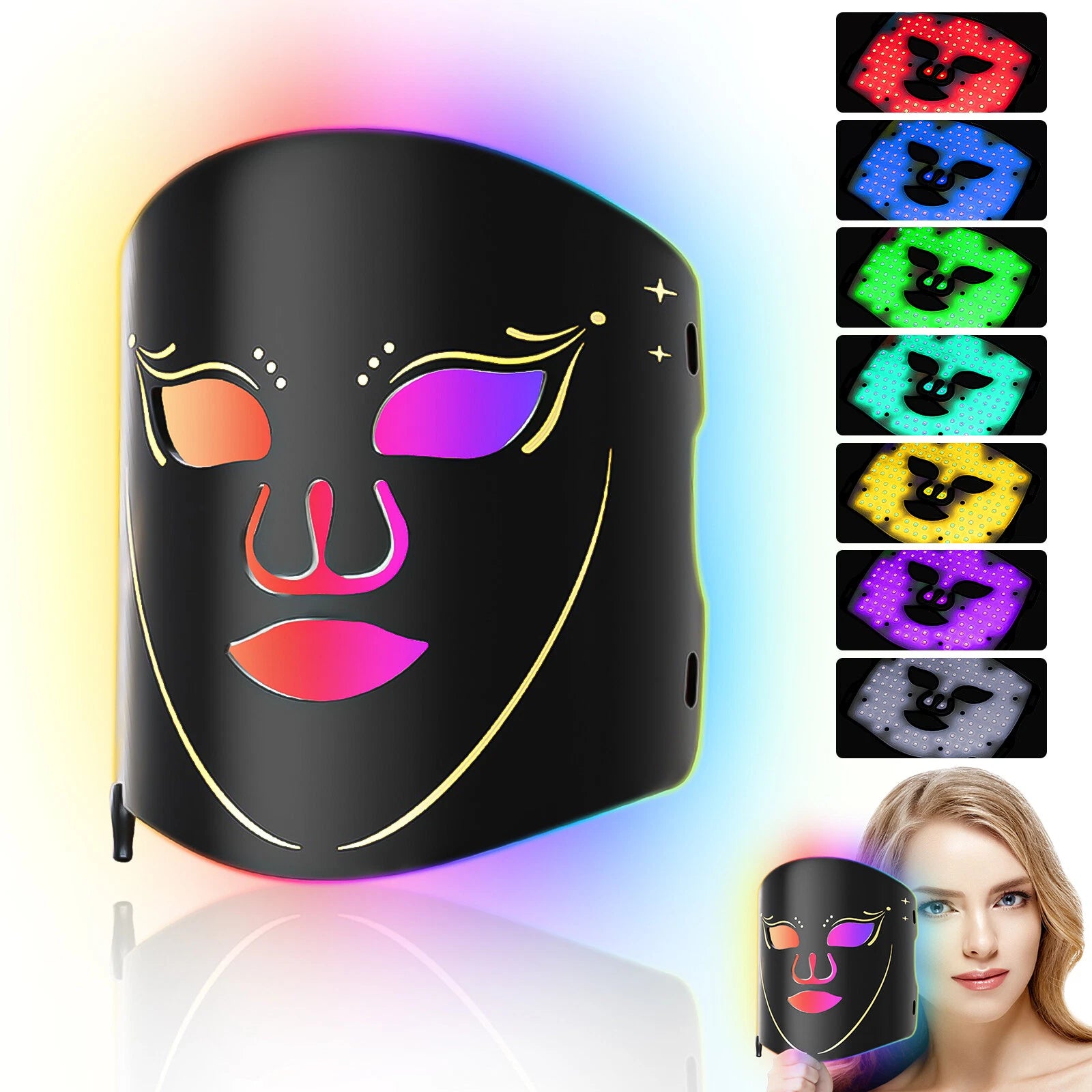 Máscara Facial Led Fototerapia 7 Colores Inalambrica