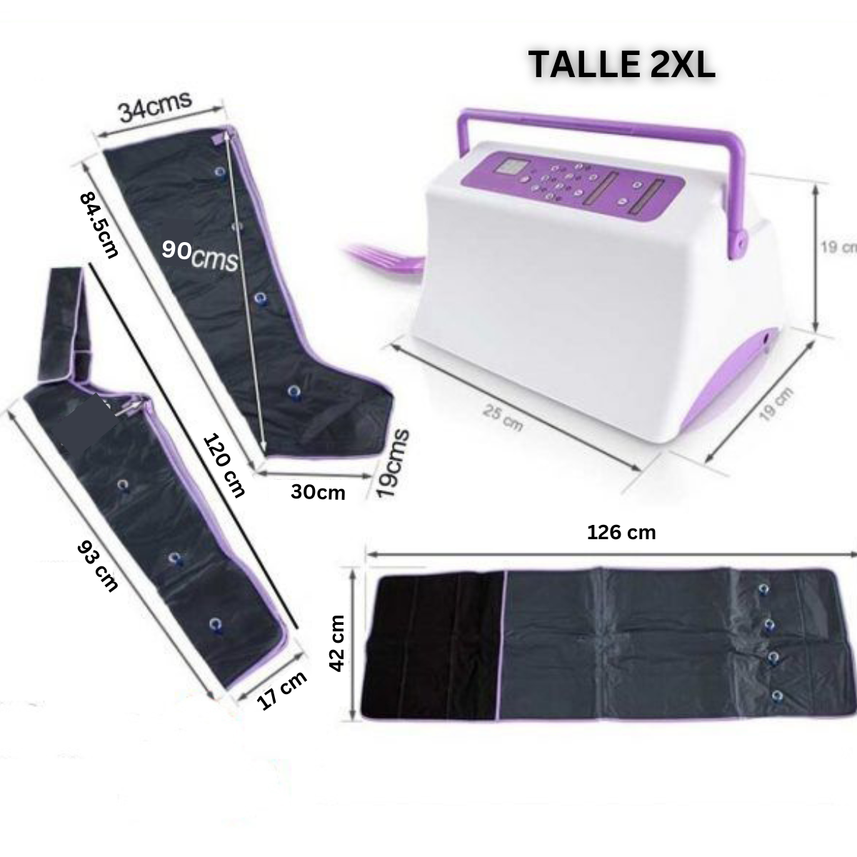 Kit Presoterapia Profesional – Botas + Abdomen + 2 Brazos L/XL
